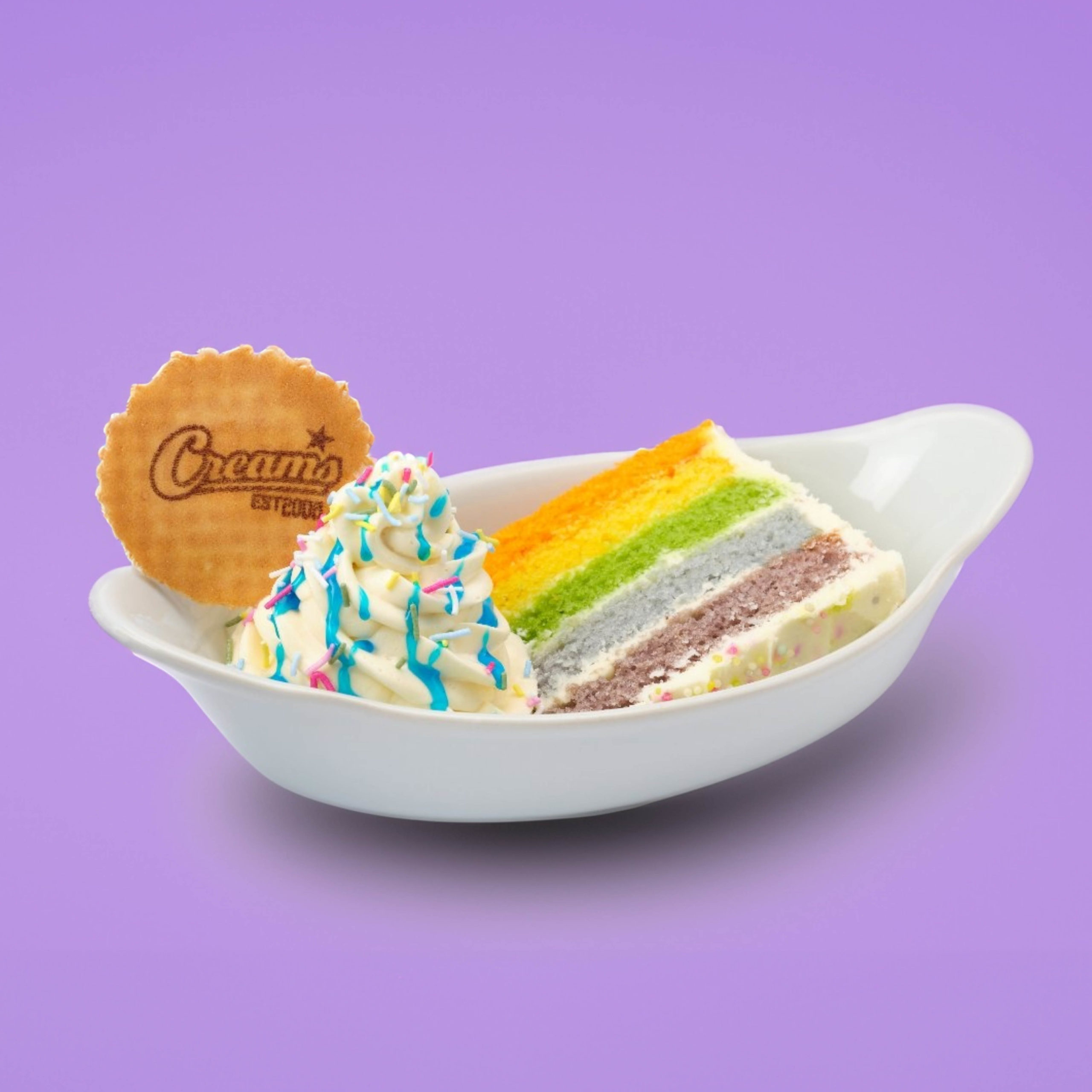Kids Menu rainbow Cake and vanilla soft serve ice cream